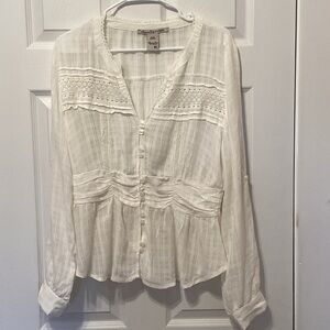 American Rag White Eyelet Button Front Peasant Blouse